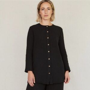 SISTER KATIE Sally black charcoal gauzy long sleeve button up tunic top M‎